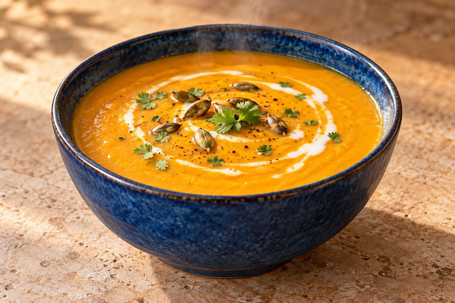 Velouté de courge, lentilles corail et coco